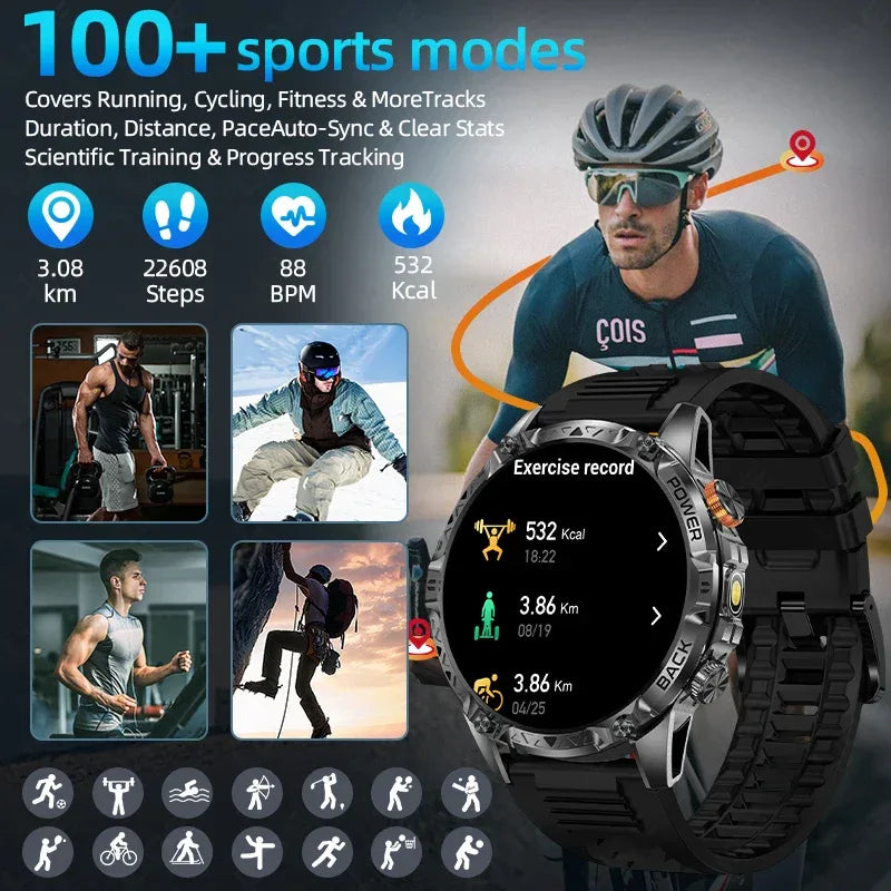 LIGE New Military For T-Rex 3 Ultra Smart Watch 1000mAh Battery IP68 Waterproof Compass Flashlight Sports Tracker Smartwatch Men