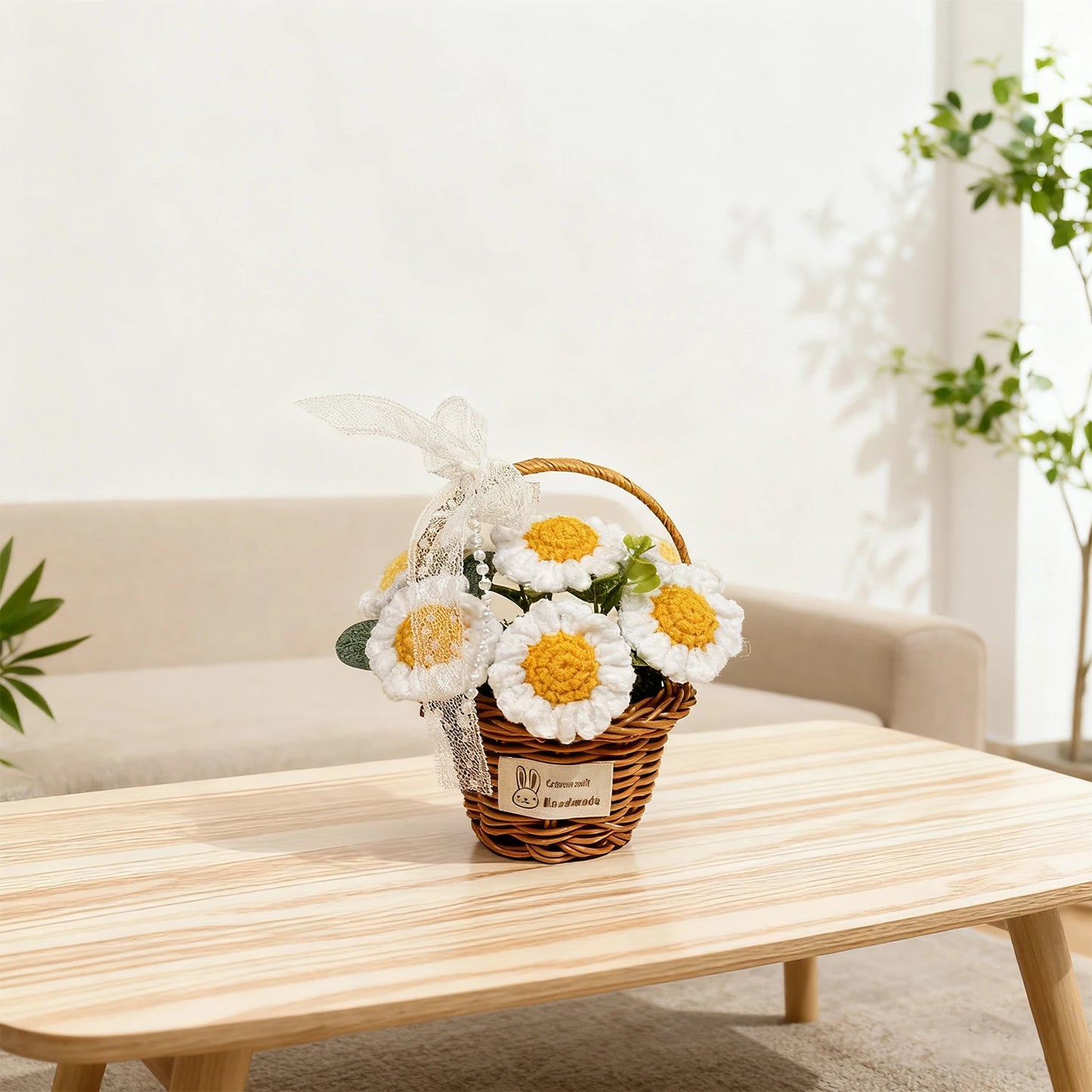 Handmade Crochet Flower Bouquet, Knitted White Daisy Flower for Mother's Day, Christmas, Thanksgiving & Home Decor