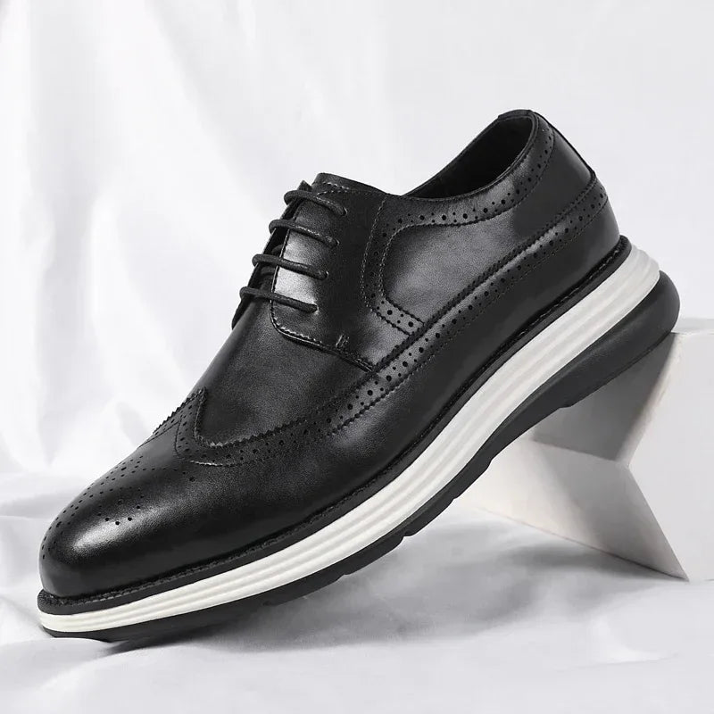 Men's Casual Leather Thick Soled Simple Walking Shoes Fashion Oxford Shoes High End British Style Office Business Dress Shoes