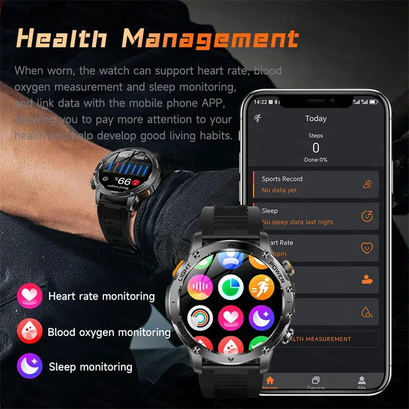 1.7" Large Screen Bluetooth Call Smart Watch Men‘s Sports Outdoor Flashlight 1000mAh Health Monitor Smartwatch for Man Male IP6