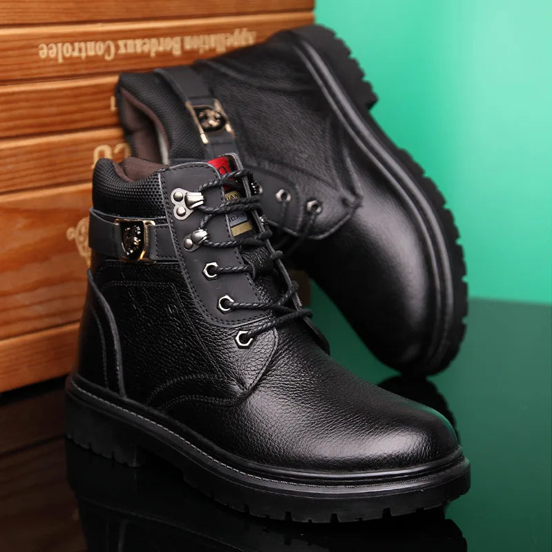 2025 Man's Genuine Leather Boots Winter Snow Shoes Wool Inner Anti Slip Father Ankle Boots Waterproof Man Snow Boots