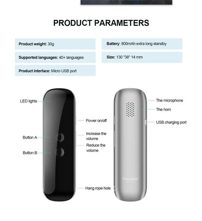 Voice Translate 144 Language APP Bluetooth Multi Languages Instant Translated Wireless Real Time Translator for Traveling Learn