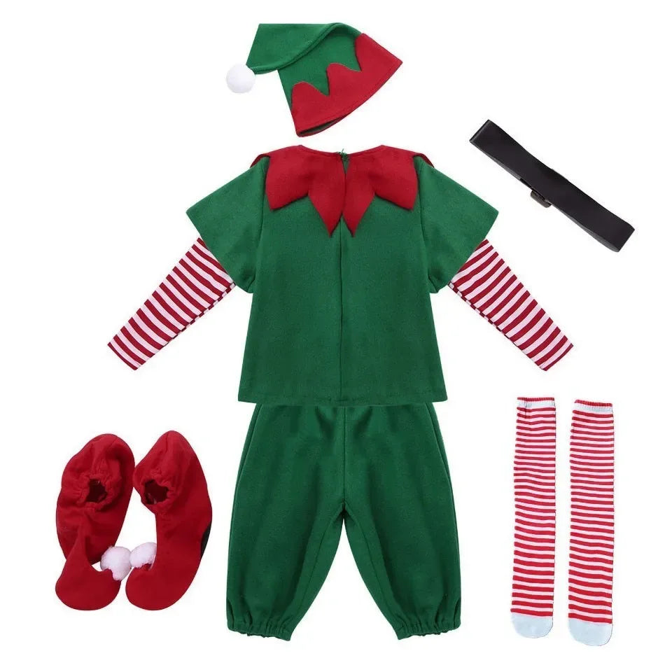 2024 Christmas Clothing Set Boy Girl Family Matching Outfit Kid Adult Santa Claus Cosplay Costume Hat Socks Pant Elf Clothes