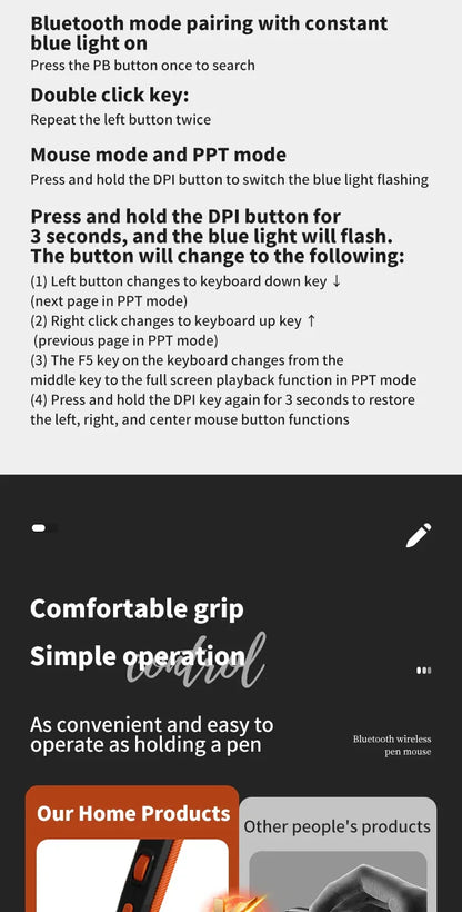 UTHAI 2-in-1 Wireless Writing Pen Mouse Type-C Bluetooth Dual Mode 2.4G+Bluetooth PPT Flip for Desktop Laptops Charging