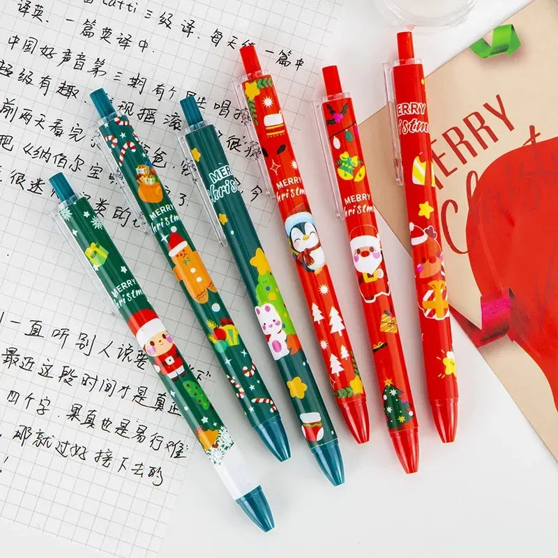 50Pcs/Lot Cute Christmas Press Gel Pens Cartoon Santa Claus Kawaii Christmas Gift Black Ink Pen Student School Office Supplies