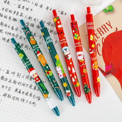 50Pcs/Lot Cute Christmas Press Gel Pens Cartoon Santa Claus Kawaii Christmas Gift Black Ink Pen Student School Office Supplies