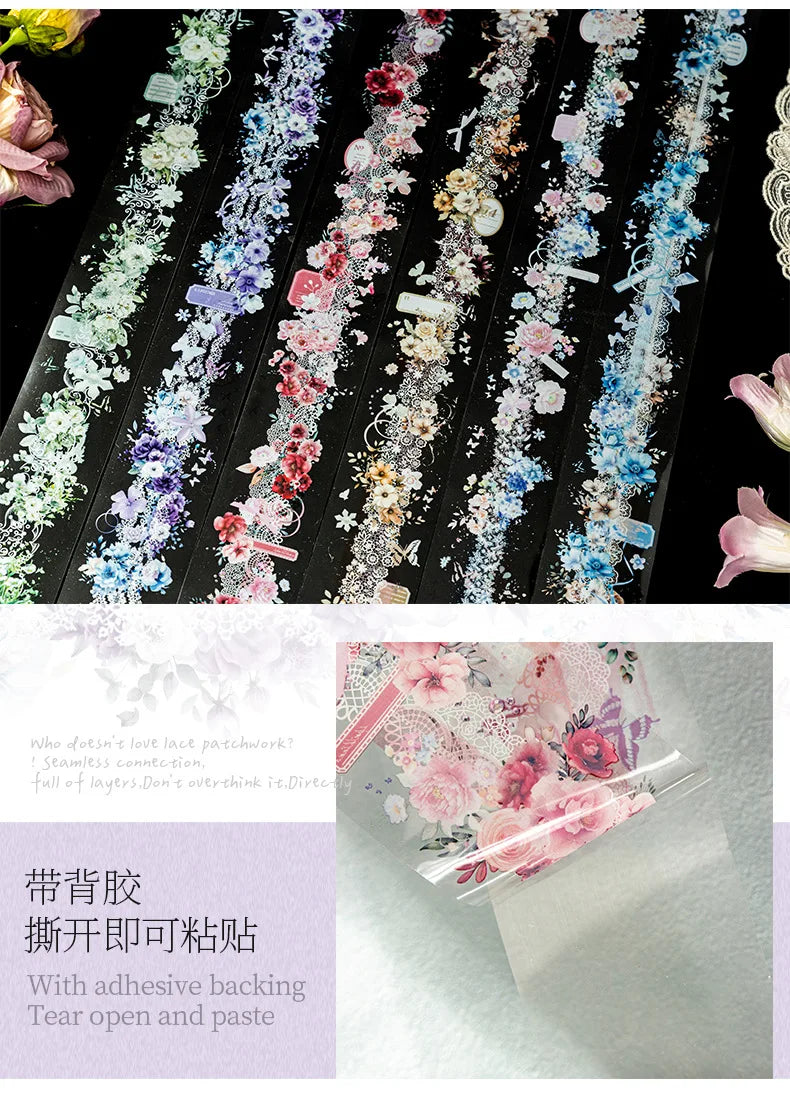 Mr. Paper 1 Roll Lace Flower PET Tape Home Decoration for Scrapbook Frame Phone Case Notebook Phone Case Collage Sticker Gifts