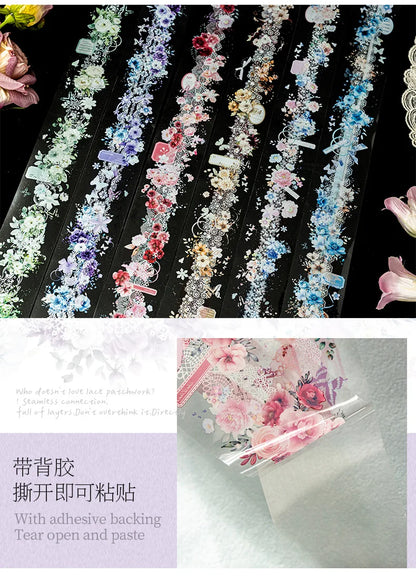 Mr. Paper 1 Roll Lace Flower PET Tape Home Decoration for Scrapbook Frame Phone Case Notebook Phone Case Collage Sticker Gifts