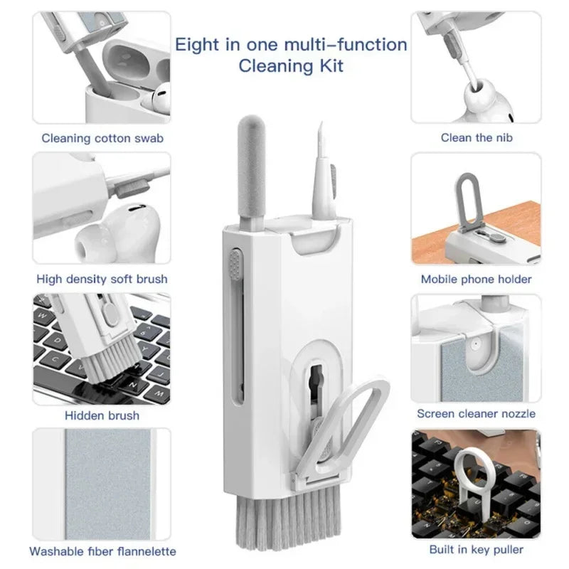 8 In1 Cleaning Kit Computer Keyboard Cleaner Brush Earphones Cleaning Pen For Headset Phone Cleaning Tools Keycap Puller