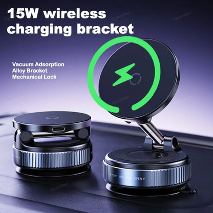 360° Rotation Vacuum Suction Cup For iPhone 12-17 Series Fast Charging Super Strong Magnetic Car Wireless Charger Phone Holder
