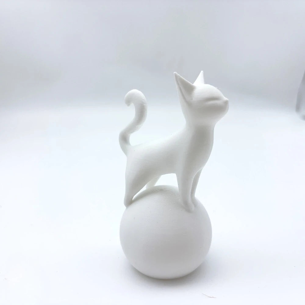 Cat Sculpture on The Ball -3D Artistic Sitting Cat Statue, Minimally Black Decoration, Cat Spherical Base Decorative Ornament