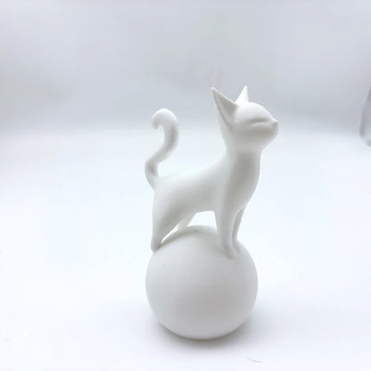 Cat Sculpture on The Ball -3D Artistic Sitting Cat Statue, Minimally Black Decoration, Cat Spherical Base Decorative Ornament