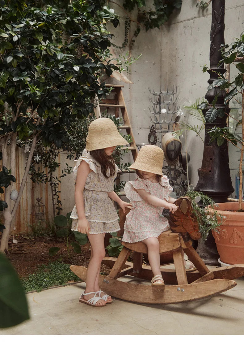 Kids Girls Cute Shirts and Shorts Skirts Outfit Set 2026 Summer New Korea Children Floral Fringed Shirts Skirts Clothes Set