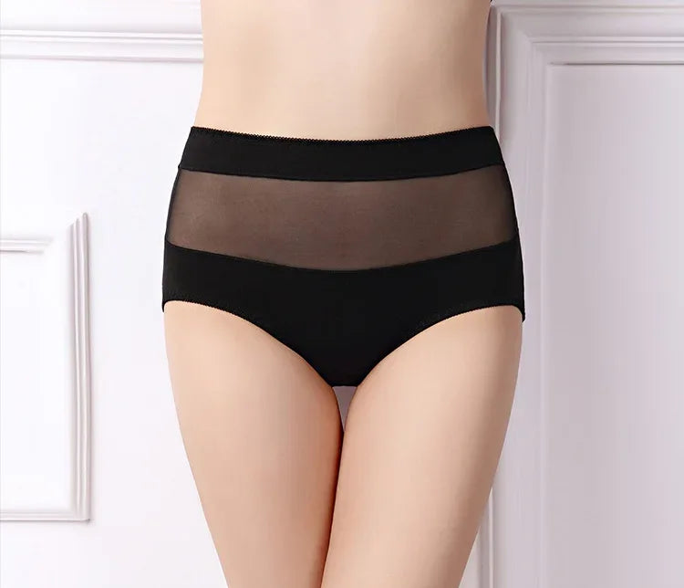 Large Size 110 Kg Triangle Underwear Women's Mesh High Waist Hip Fat Transparent Sexy Lingerie