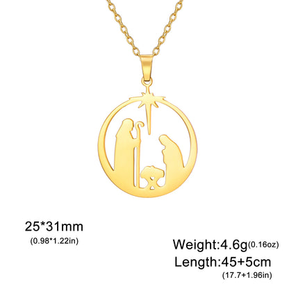 Christian Prayer Pendant Necklace Stainless Steel Unisex Retro Angel Star Prayer Talisman Mother's Day Jewelry Gift