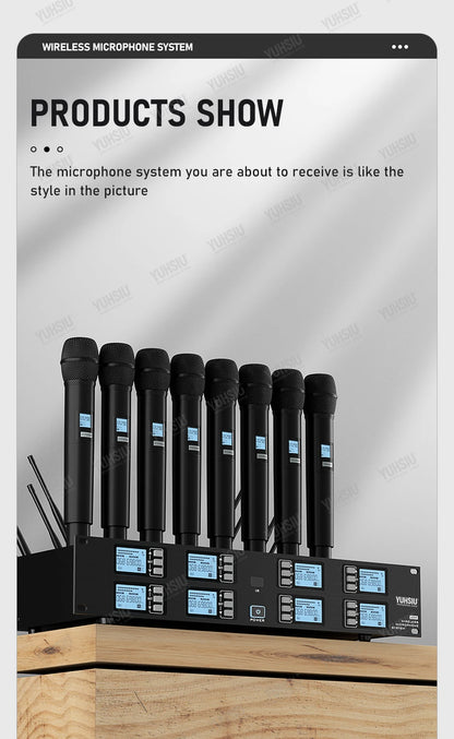 YUHSIU Professional UHF Wireless Microphone 8 channels Handheld lavalier Headset FM Mic For stage performance Band conference