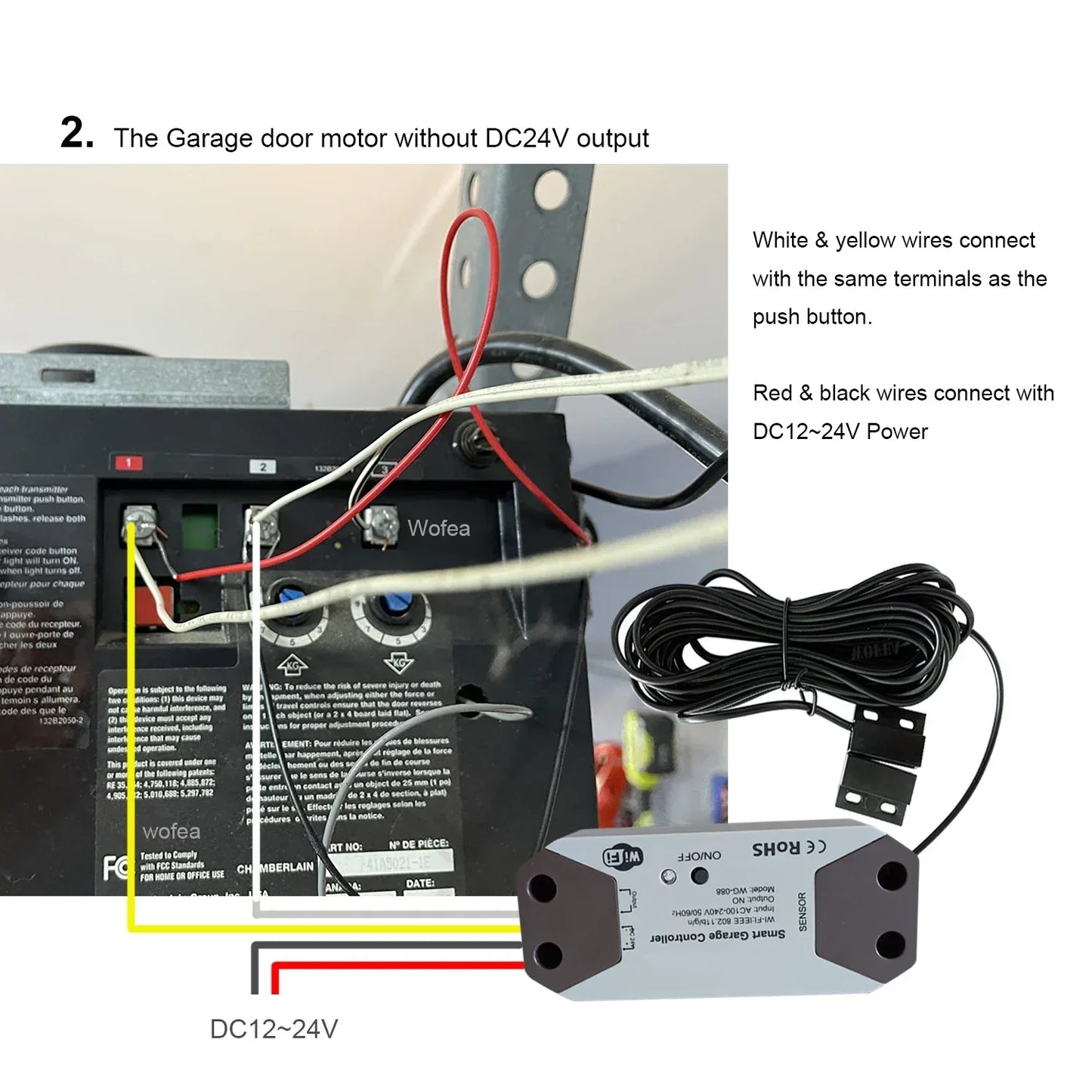 Wofea WiFi Smart Garage Door Opener Controller DC12/DC24V Works with Alexa Google Home 2.4G APP No Gateway Required
