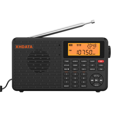 XHDATA D-109 Stereo Digital Portable Radio AM SW MW FM Radio Bluetooth Compatible Multifunctional Radio Support TF Card Player