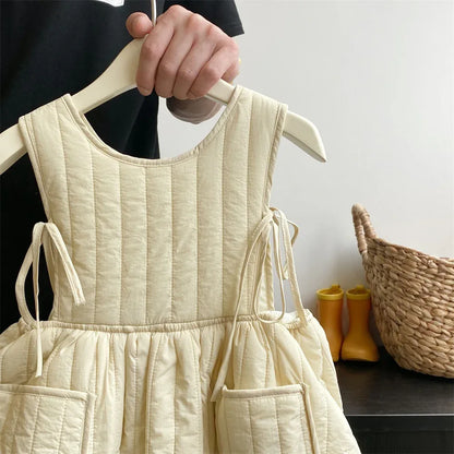 Girls Casual Dresses Autumn Winter New Forest Style Children Clothing Strap Skirt Princess Sleeveless Striped Soild