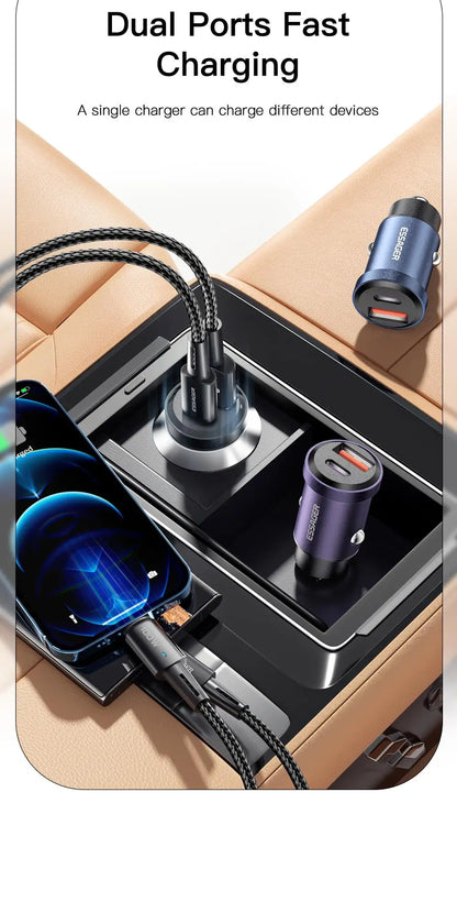 Essager USB Car Charger Quick Charge 4.0 QC4.0 PD3.0 SCP 5A Type C 30W Fast Car USB Charger For iPhone 13 12 Xiaomi Mobile Phone