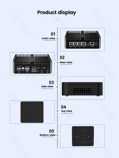 Topton pfSense Firewall Soft Router J6412 J5005 N150 4x i226-V 2.5G LAN NVMe Barebone Fanless Mini PC HDMI2.0 DP AES-NI OPNsense