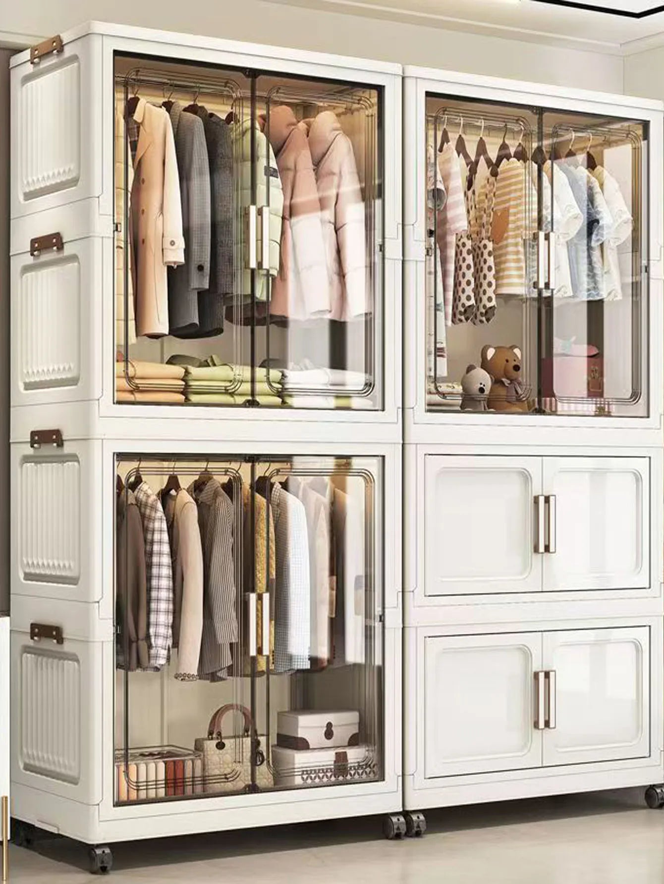 Multi-Functional Folding Storage Cabinet for Home Office Kitchen Bathroom Organizer with Doors White Black Gray