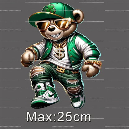 Teddy Bear Street Style Ironing Sticker Clothes DTF Fashion T-shirt Hoodie DIY Hot Transfer Printing Hot Sticker Waterproof