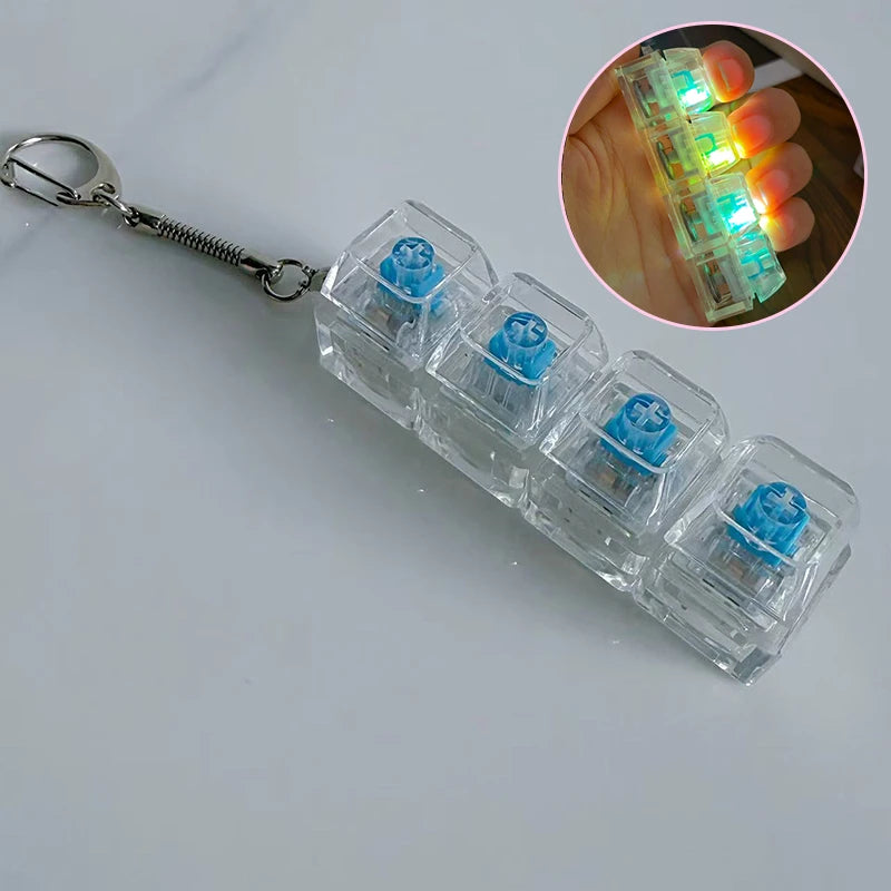LED 9 Keys Keycap Keychains for Women Men Luminous Stress Relief Finger Pendants Fidget Keyboard Backpack Key Button Keyrings