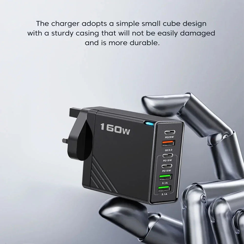 160W Fast Charge Phone Charger Adapter Multi Port USB Type C Charger For iPhone Samsung Xiaomi Huawei EU/US/UK Plug Wall Charger