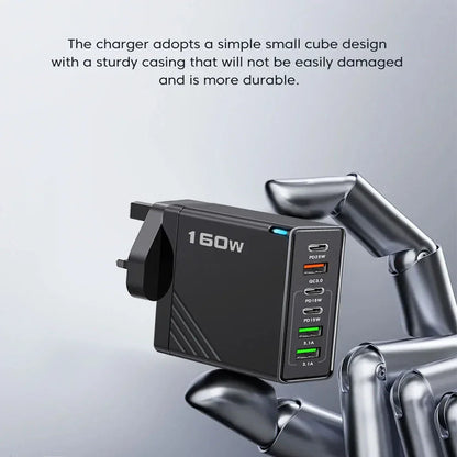 160W Fast Charge Phone Charger Adapter Multi Port USB Type C Charger For iPhone Samsung Xiaomi Huawei EU/US/UK Plug Wall Charger