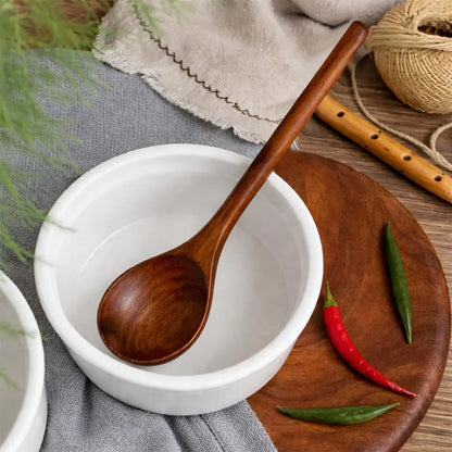 Wooden Serving Spoon Set of 2 Long Handle Eco-Friendly Minimalist Design Acacia Wood Kitchen Utensils