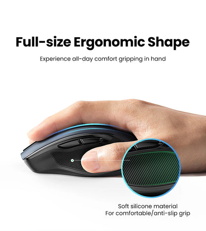 UGREEN Ergonomic Mouse, 6-Button Wireless 2.4G Bluetooth Dual Mode, 5-Level 4000 DPI Adjustable , Silent Click for PC Laptop