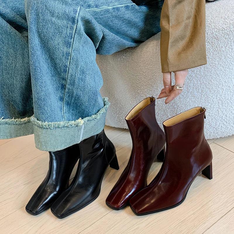 JOZHAMTA Size 34-43 Women Ankle Boots Real Leather Thick High Heel Shoes Fall Winter 2025 Casual Office Lady Dress Short Booties