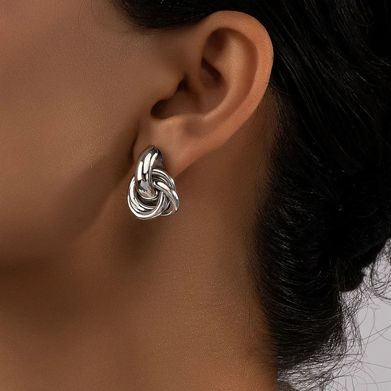 Geometric Gold Plated Stud Earrings For Women Elegant Thick Knot Trendy Hypoallergenic Earring Fashion Jewelry Gift