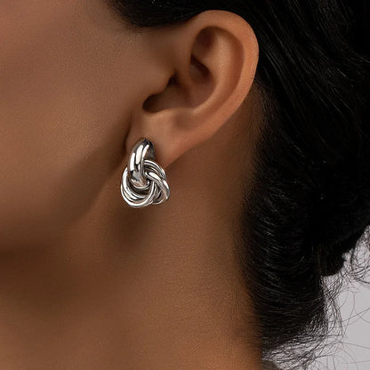 Geometric Gold Plated Stud Earrings For Women Elegant Thick Knot Trendy Hypoallergenic Earring Fashion Jewelry Gift