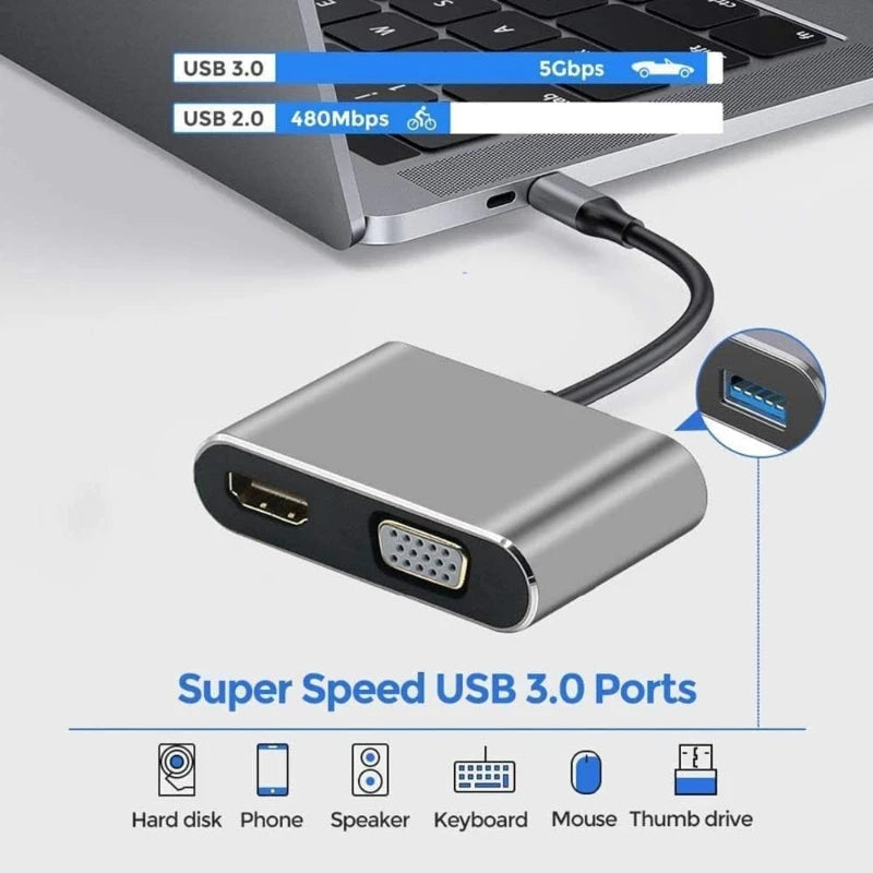 4 IN 1 USB C HUB Docking Station 4K@60Hz HDMI-compatible Adapter Type C to HDMI PD100W USB 3.0 HUB USB C Splitter for Macbook