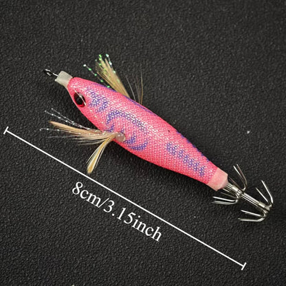 5pcs/box Horizontal Egi Set 8cm Glow Horizontal Squid Jig Real Shrimp Fishing Lure Saltwater Cuttlefish UV Shrimp Octopus Baits