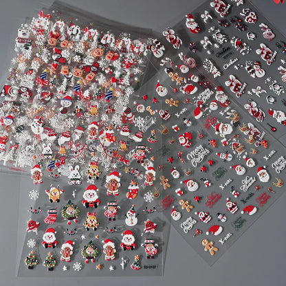 1pc Christmas Nail Art Stickers 5D Winter Holiday Themed Nail Decor Santa/Snowflakes/Christmas Trees/Gingerbread Nail Supplies *