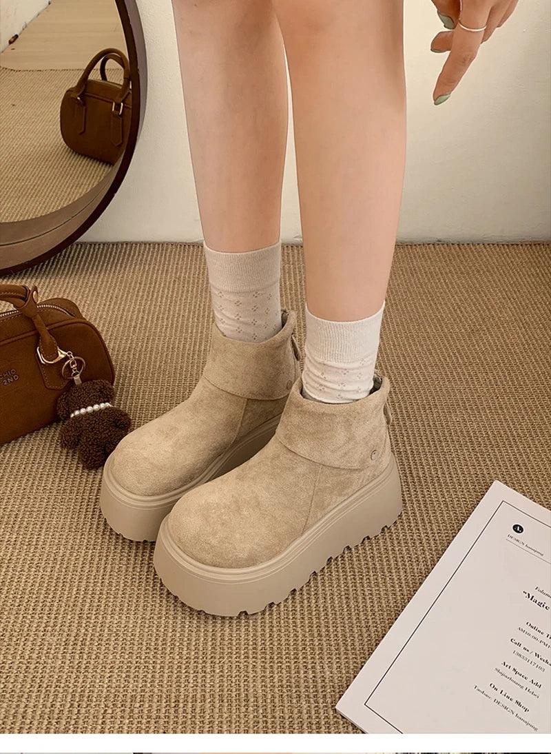 Winter Fashion Platform Heels Women Ankle Boots Keep Warm Height Increase  Short Booties Shoes Zapatos Mujer