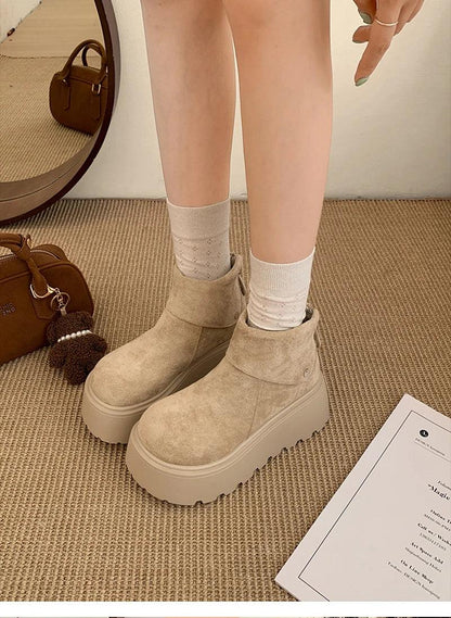 Winter Fashion Platform Heels Women Ankle Boots Keep Warm Height Increase  Short Booties Shoes Zapatos Mujer