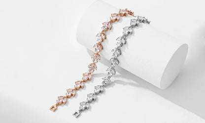 ZAKOL Luxury AAA Cubic Zirconia Wedding Bracelets for Women High Quality White Gold Color Leaf Charm Bracelet Bangles