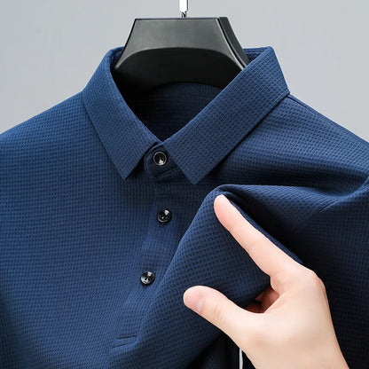 New Men's Business Fashion Casual Long Sleeved Shirt Solid Color Polo Shirt Fashionable Breathable Comfortable Versatile Top