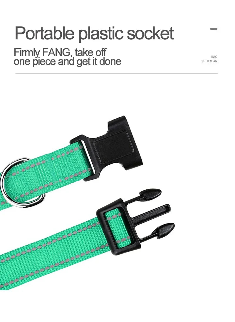 Reflective Dog Collar Strap with Adjustable Safety Nylon Pet Collar Pet Traction Rope Suitable for Small and Medium-Sized Pets