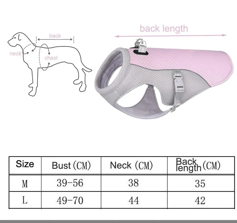 Dog Cooling Vest Dog Harness Cooler Jacket ,Reflective Breathable for Walking Dog Outdoor Camping and Hunting Training