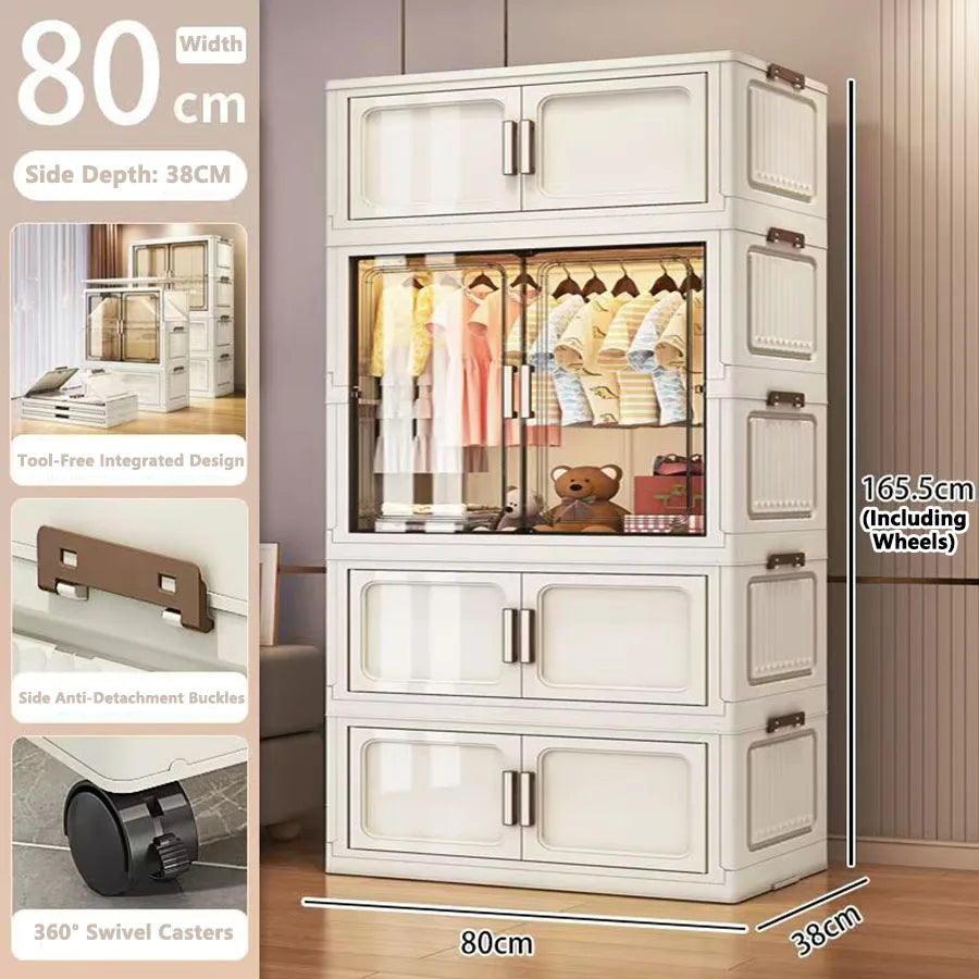 Multi-Functional Folding Storage Cabinet with Doors White/Black/Gray for Home Office Kitchen Bathroom Organizer