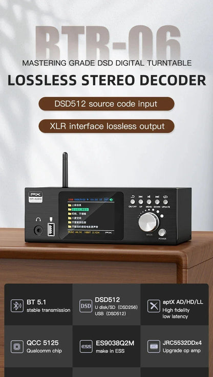 Flagship HIFI Digital Music Player ES9038Q2M DAC DSD512 Lossless Decoding Audio Decoder QCC5125 Bluetooth 5.1 AMANERO USB