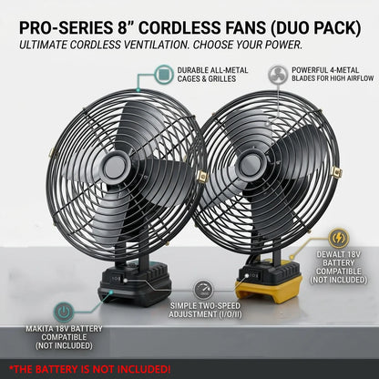 Camping Fan 8 Inches Wireless Outdoor Fishing Desktop Portable Metal Fan Strong Wind Fan Fit Makita/Dewalt 20V Battery  Pins