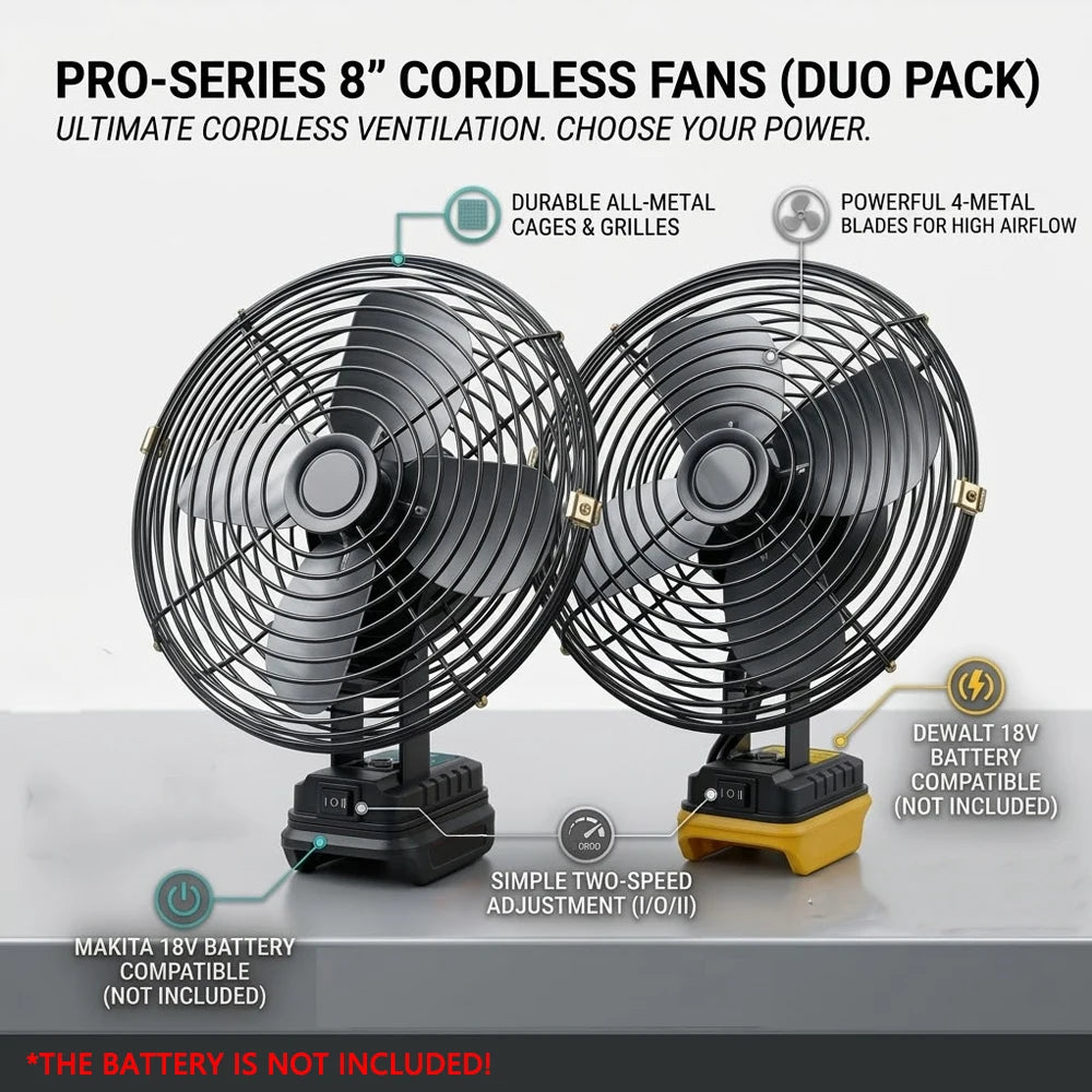 Camping Fan 8 Inches Wireless Outdoor Fishing Desktop Portable Metal Fan Strong Wind Fan Fit Makita/Dewalt 20V Battery  Pins