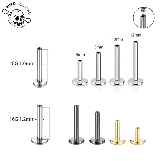 10PCS G23 ASTM F36 Titanium Labret 16G 18G Internal Thread Plug Septum Ear Lips Nose Piercing Tragus Body Jewelry Accessories by PDG ibma