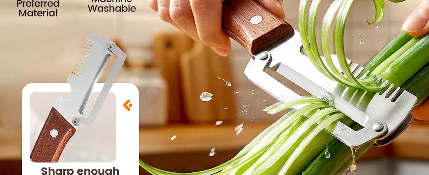 3-in-1 Vegetable Peeler with Wooden Handle and Bottle Opener, Multi-Functional Vegetable Peeler for Kitchen, Gadgets Tool